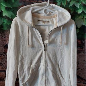 Off White Full Zip Slip Pocket Long Sleeve Hoodie